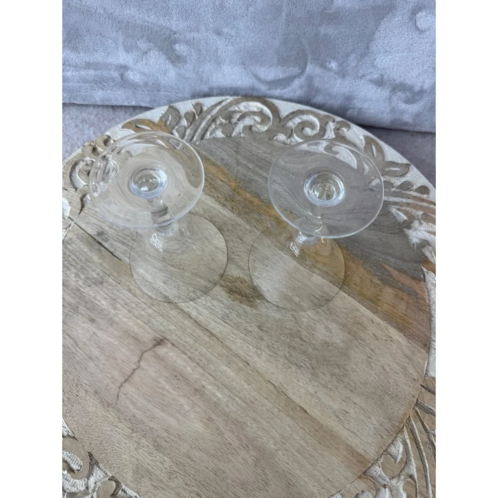 Vintage Etched Floral Crystal Cordial Glasses Set of 2 Clear Stemware 4.5in